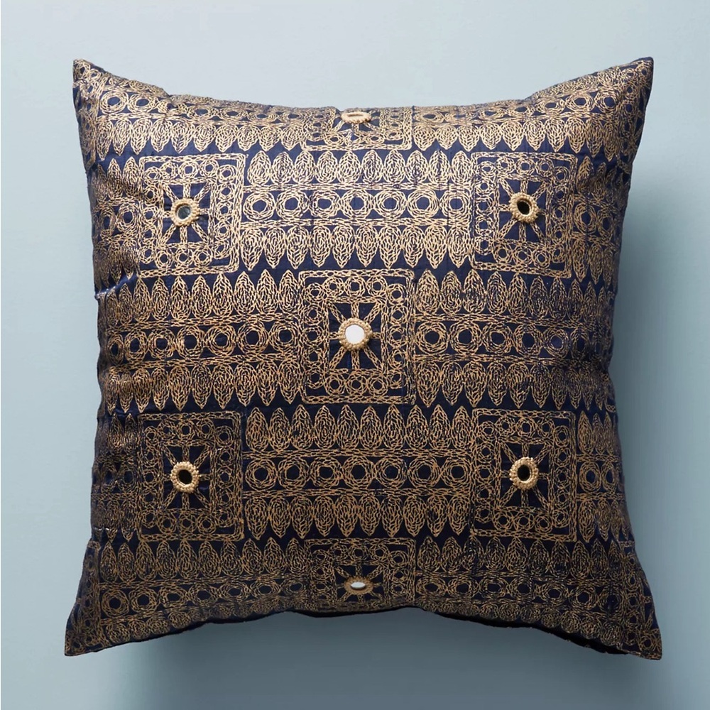 New Anthropologie Home Decor x John Robshaw Navy Gold Sitala Throw Pillow Accent